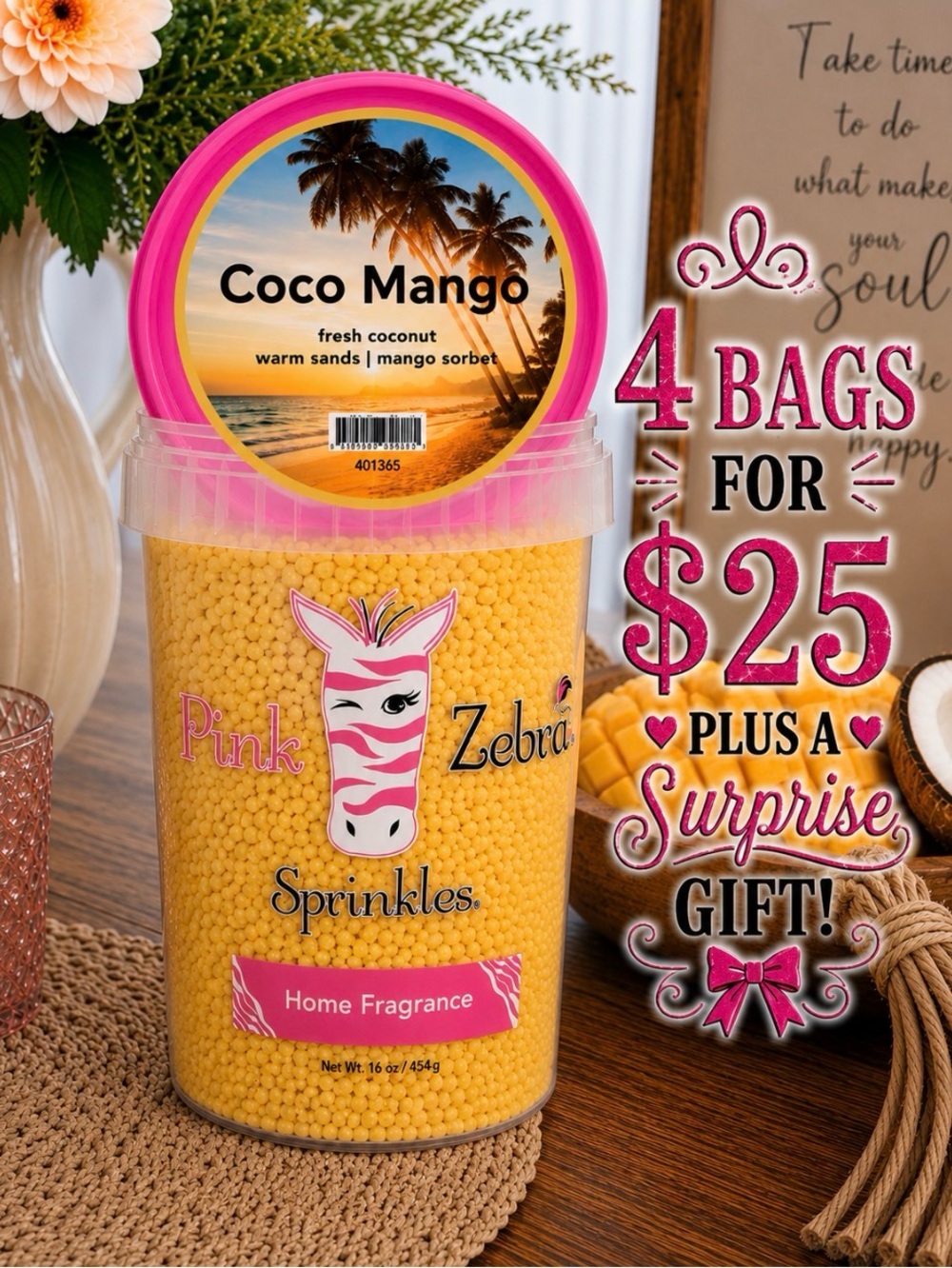 Pink Zebra Coco Mango Yellow Home Fragrance Sprinkles 2oz Bag